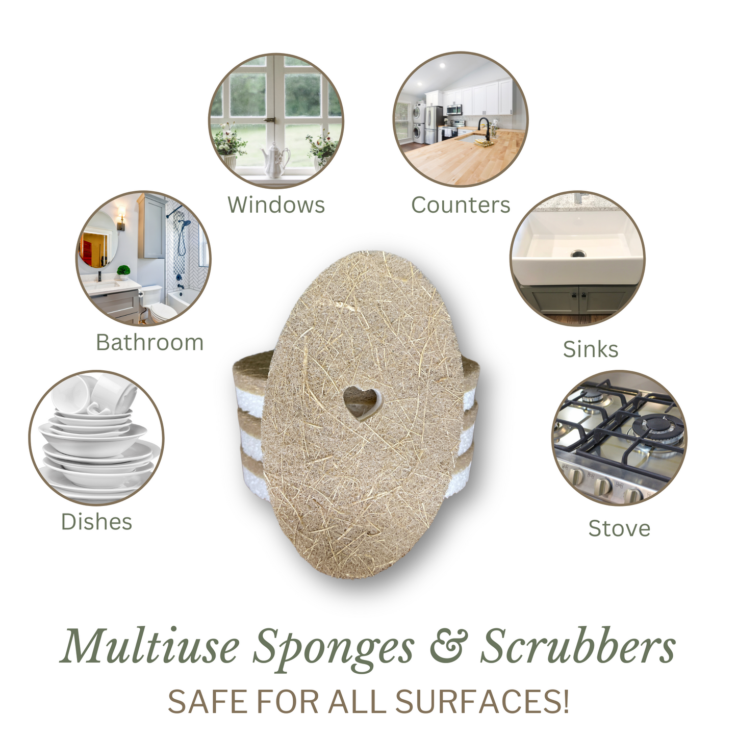 Bundle & Save!- 12 Count (2 packs of 6) Oval Coconut Coir and Wood Pulp Cellulose Dish Sponges