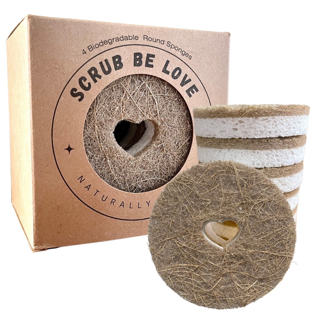 Bundle & Save- 4 pk Round Heart Cut-Out Plant-Based Sponges & Diatomite Sponge Holder