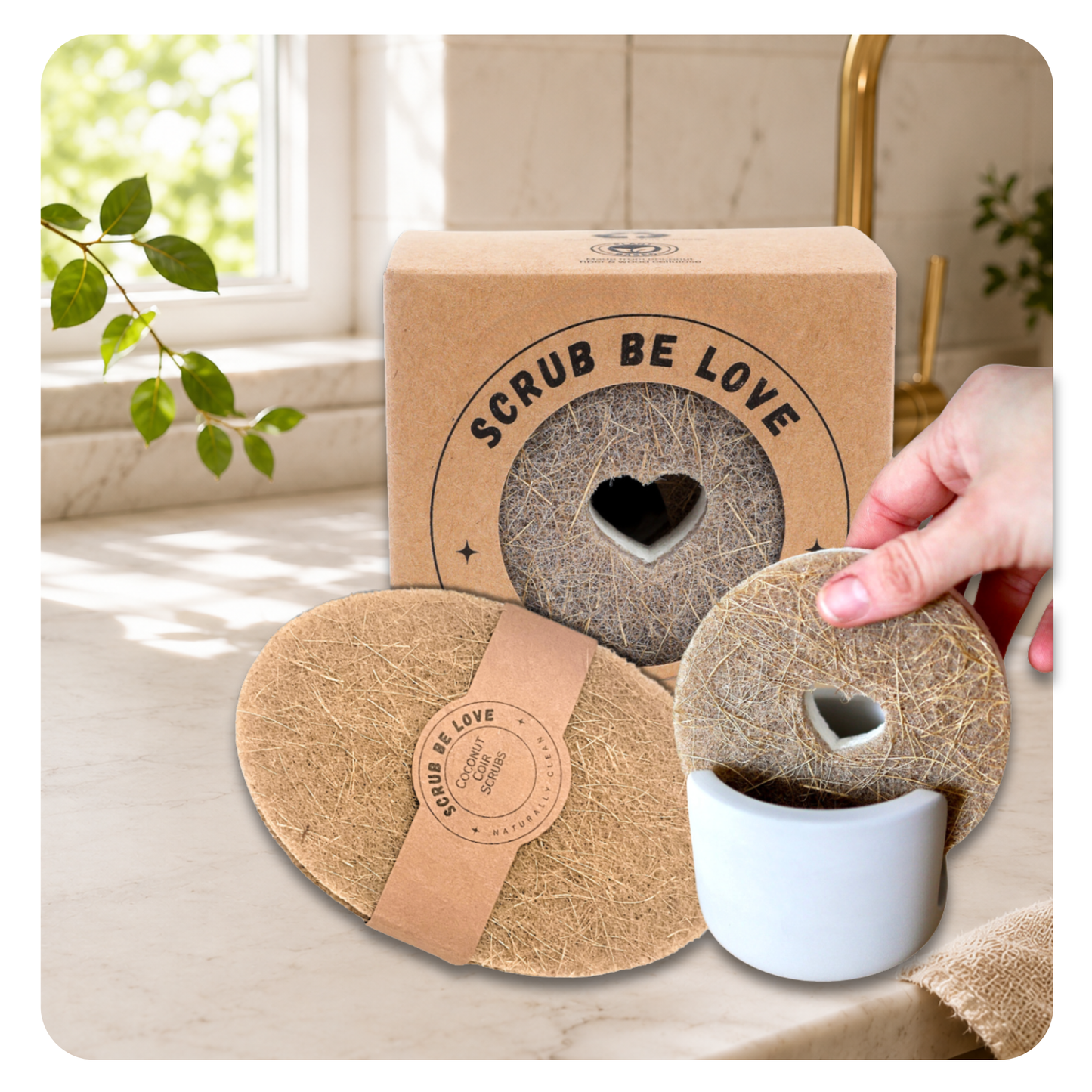 Heart Cut-out Non-Toxic Kitchen Bundle – 4pk Dish Sponges & 3pk Scrub Pads + Sponge Holder