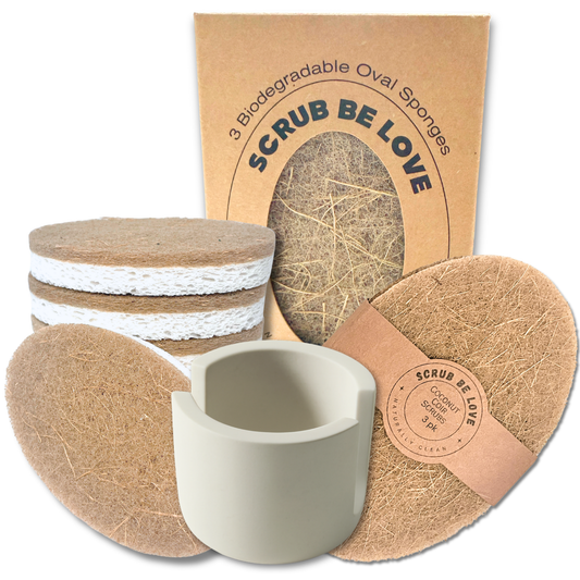 Plastic Detox Kitchen Bundle – Plastic-Free, Biodegradable Sponges & Scrub Pads + Sponge Holder