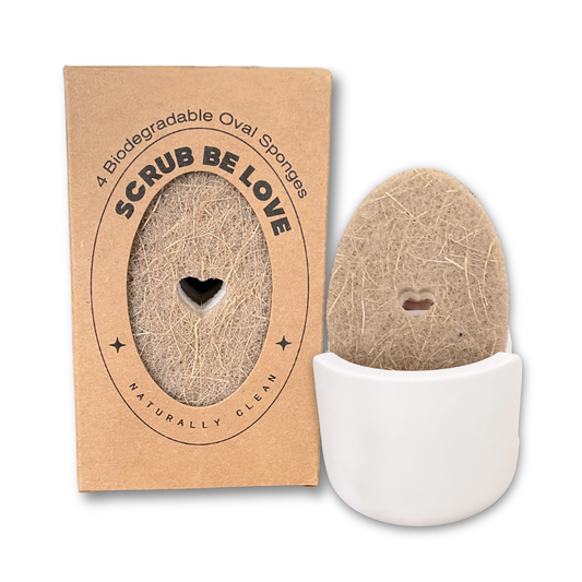 Bundle & Save- 4 pk Oval Heart Cut-Out Plant-Based Sponges & Diatomite Sponge Holder