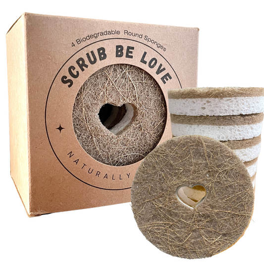 Scrub Be Love Sponges- Round Heart Cut-Out Kitchen Dish Sponge- Pack of 4