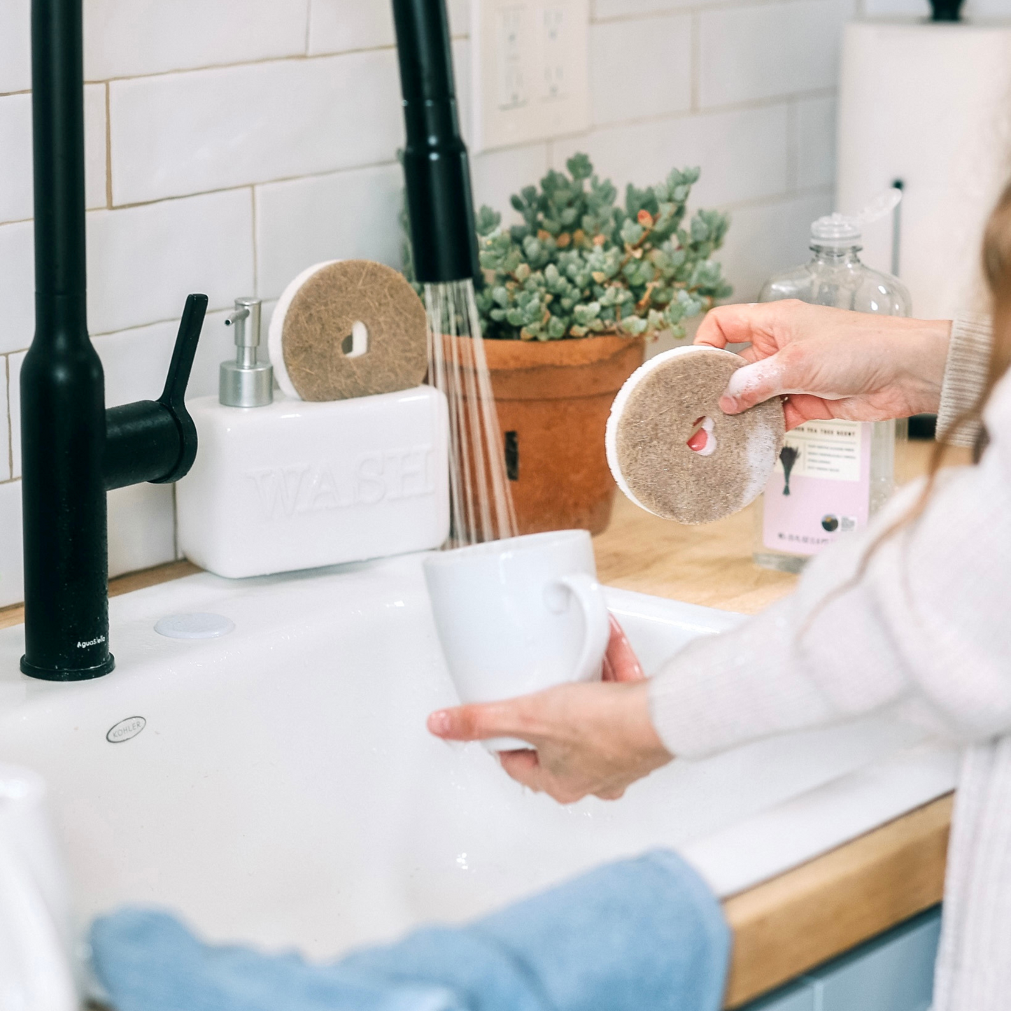 Tough scrubbing kitchen and bath eco-friendly sponge.